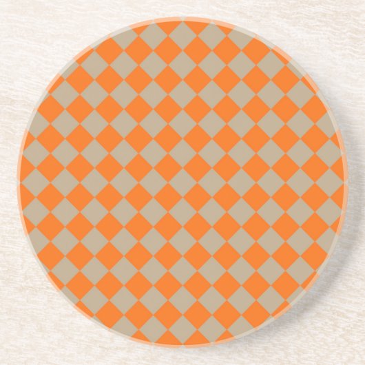 Orange Taupe Checker Diamond Pattern Zandsteen Onderzetter (Voorkant)