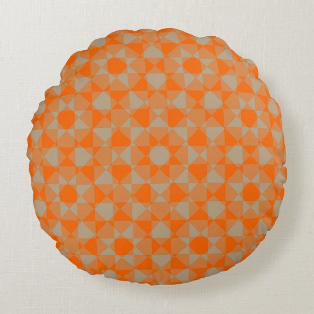 Orange Taupe Checker Diamond Plaid Pattern Rond Kussen (Voorkant)