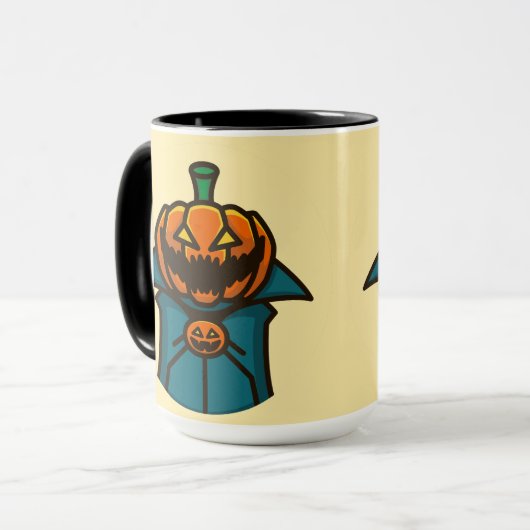 Orange Teal Flat Design Pumpkin Vampire Halloween Mok (Voorkant links)