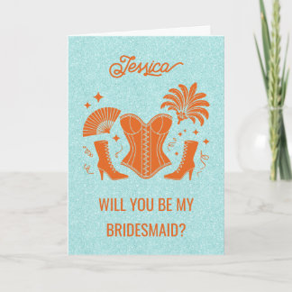 Orange + Teal Las Vegas Showgirl Bridesmaid  Kaart