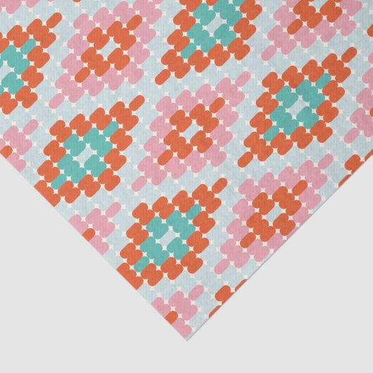 Orange Teal Pink Folk Diamond Geometric Pattern Tissuepapier (Detail)