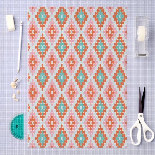 Orange Teal Pink Folk Diamond Geometric Pattern Tissuepapier (Craft)
