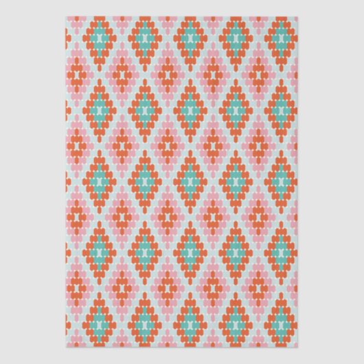Orange Teal Pink Folk Diamond Geometric Pattern Tissuepapier (Voorkant)