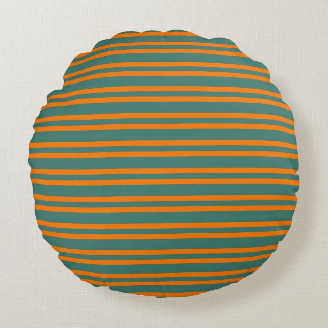 Orange Teal Stripes Seamless Pattern Rond Kussen (Voorkant)