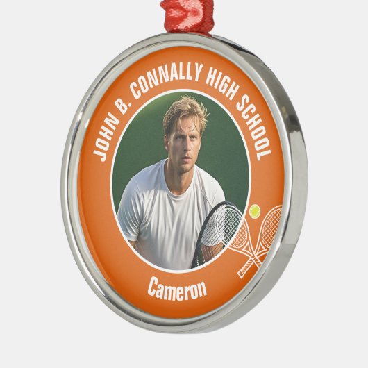 Orange Tennis Player Photo High School Christmas Metalen Ornament (Links)