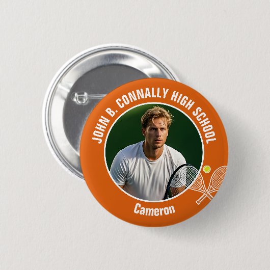 Orange Tennis Player Photo High School Spirit Ronde Button 5,7 Cm (Voorkant /achterkant)