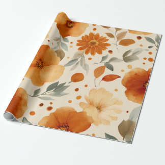 Orange Terracotta Vintage Floral Botanical Cadeaupapier