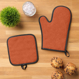 Orange textured surface with swirling pattern ovenwant & pannenlap set
