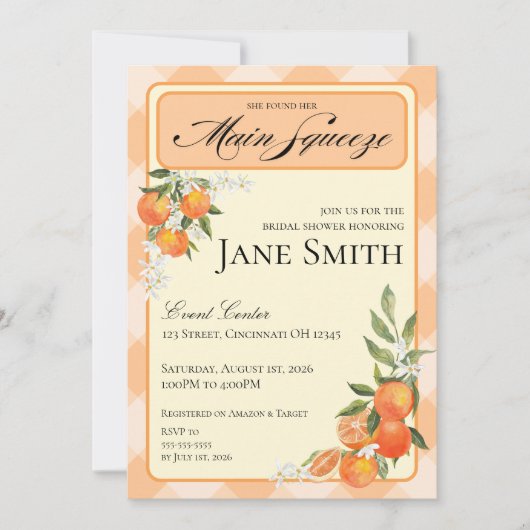 Orange Themed Bridal Shower Invitation Kaart (Voorkant)