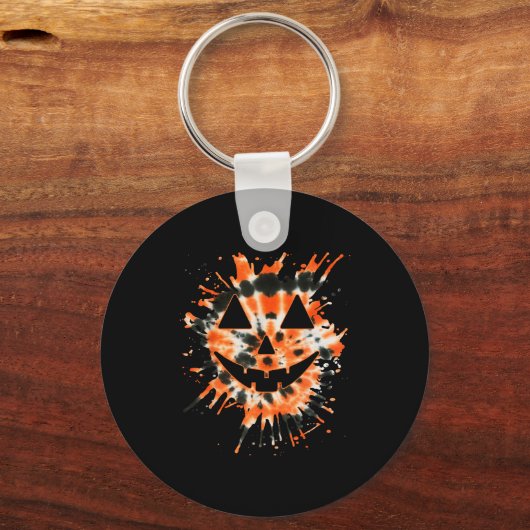 Orange Tie Dye Jack O Lantern Face - Hipe Hallowee Sleutelhanger (Voorkant)