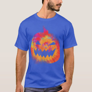 Orange Tie Dye Pumpkin Face Jack O Lantern Hallowe T-shirt