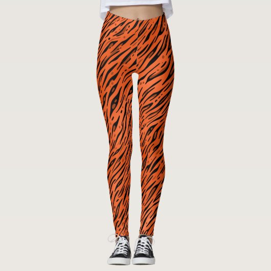 Orange Tiger Streifen Druck Leggings (Voorkant)