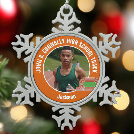Orange Track & Field Photo High School Athlete Tin Sneeuwvlok Ornament