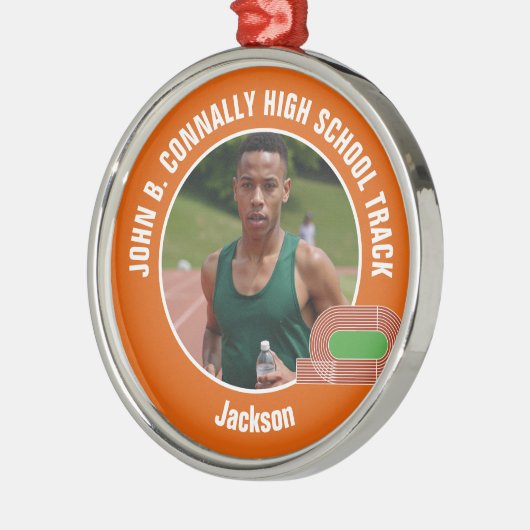 Orange Track & Field Photo High School Christmas Metalen Ornament (Links)