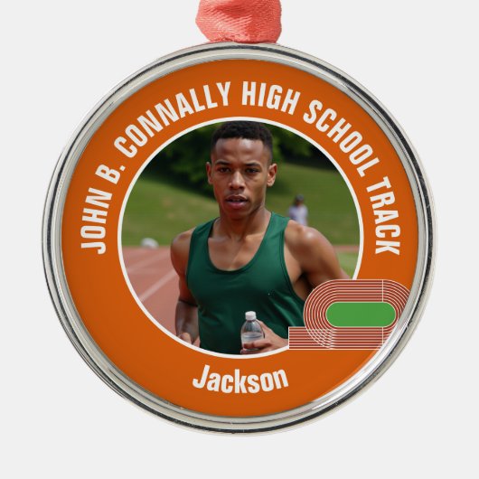 Orange Track & Field Photo High School Christmas Metalen Ornament (Voorkant)