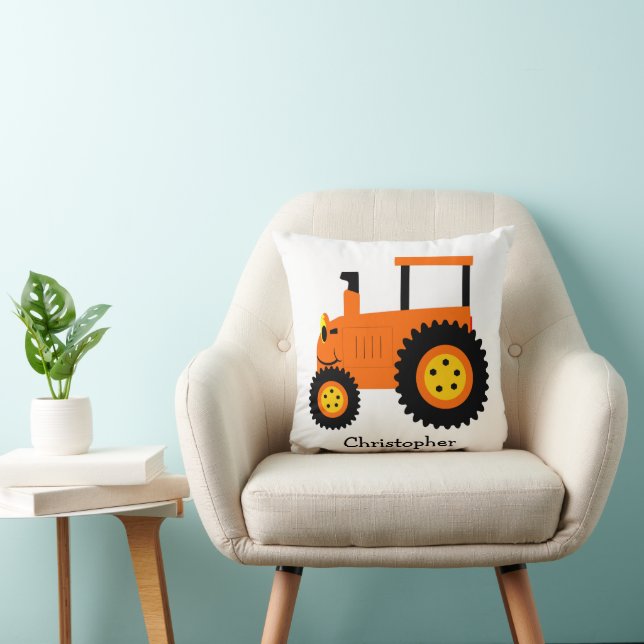 Orange Tractor Design Personalised Kussen (Stoel)