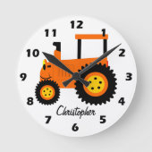 Orange Tractor Design Personalised Ronde Klok (Voorkant)