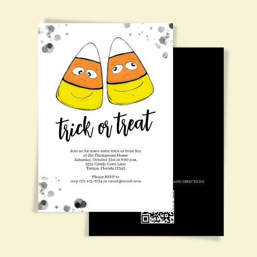 Orange Trick or Treat Candy Corn Halloween Party Kaart
