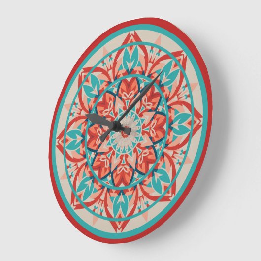 Orange & Turquoise Boho Mandala  Large Clock Grote Klok (Hoek)
