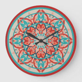 Orange & Turquoise Boho Mandala Large Clock Grote Klok