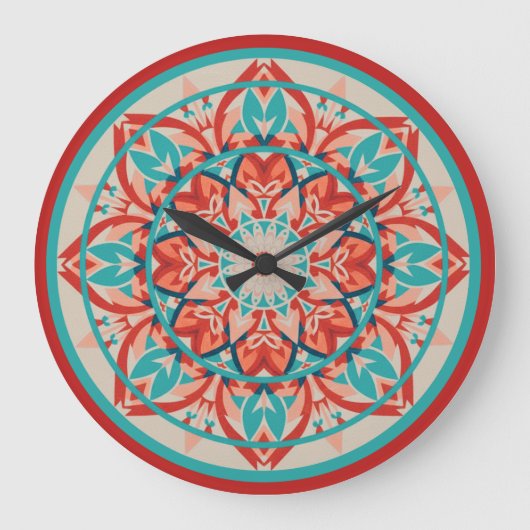 Orange & Turquoise Boho Mandala  Large Clock Grote Klok (Voorkant)
