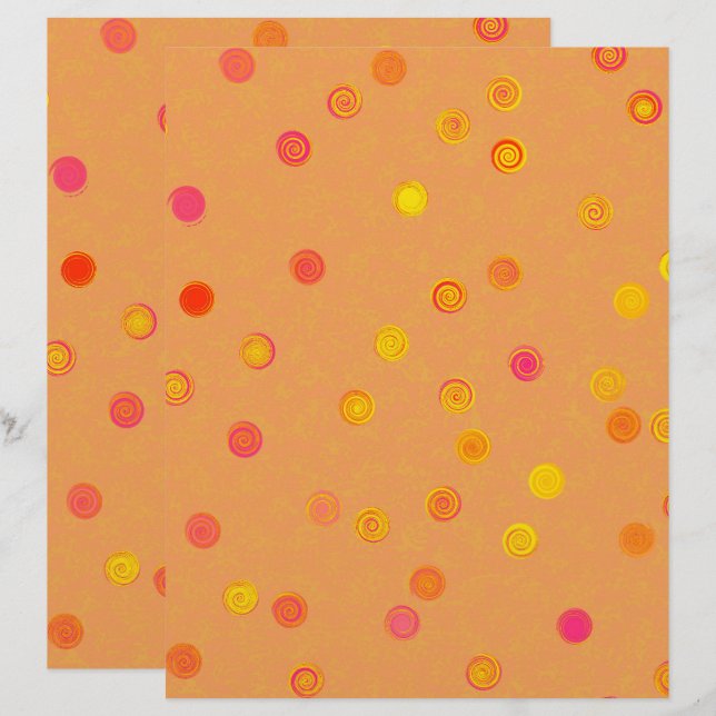 Orange Twisty Polka Dot Spiral 2-Sided Scrap Paper (Voorkant / Achterkant)