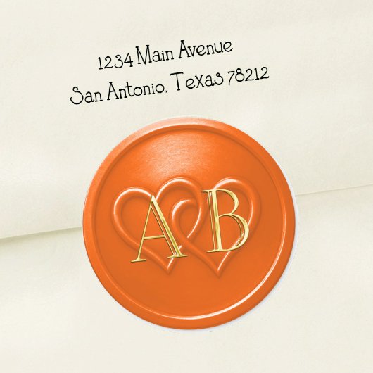 Orange Two Hearts Intertwined Monogram Wedding Ronde Sticker
