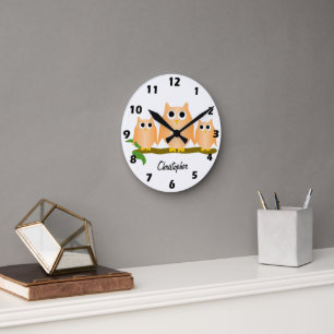 Orange Uilen Ontwerp Gepersonaliseerd Ronde Klok