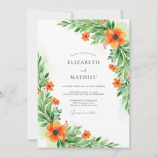 Orange Verdant Botanical Wedding Kaart (Voorkant)