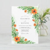 Orange Verdant Botanical Wedding Kaart (Staand voorkant)
