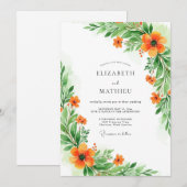 Orange Verdant Botanical Wedding Kaart (Voorkant / Achterkant)