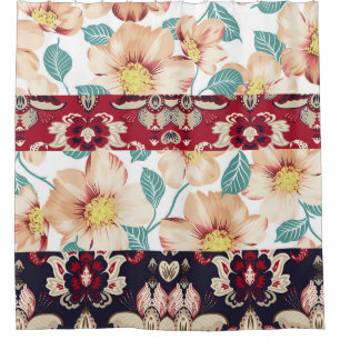 Orange vintage flowers with seamless paisley borde douchegordijn