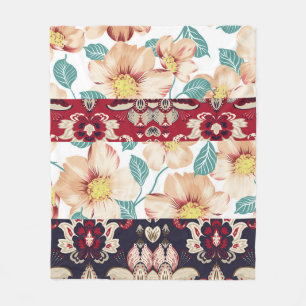 Orange vintage flowers with seamless paisley borde fleece deken