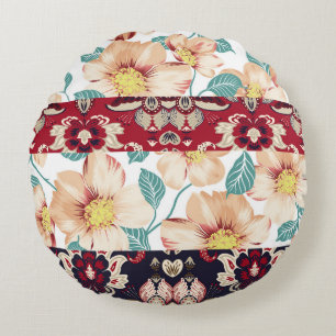 Orange vintage flowers with seamless paisley borde rond kussen