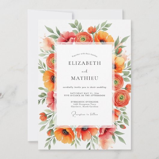 Orange Vivacious Summer Wedding Kaart (Voorkant)