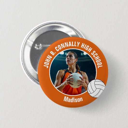 Orange Volleyball Player Photo High School Spirit Ronde Button 5,7 Cm (Voorkant /achterkant)