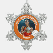 Orange Volleyball Player Photo High School Tin Sneeuwvlok Ornament (Voorkant)