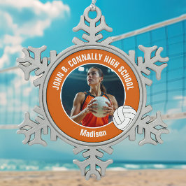 Orange Volleyball Player Photo High School Tin Sneeuwvlok Ornament