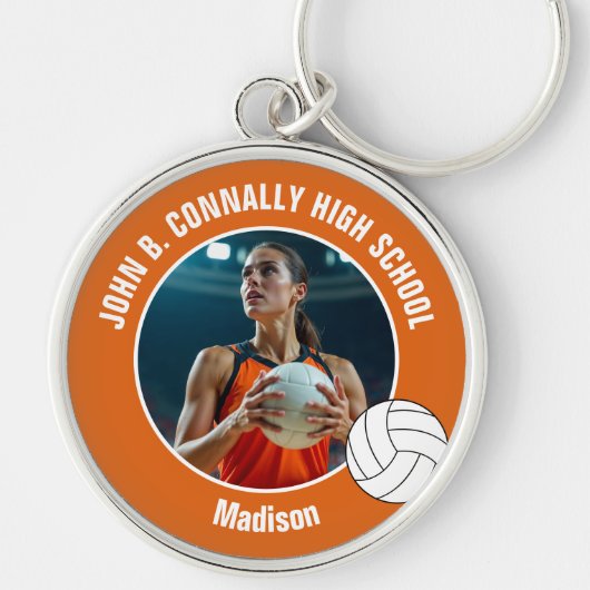 Orange Volleyball Player Photo Keepsake Sleutelhanger (Voorkant)