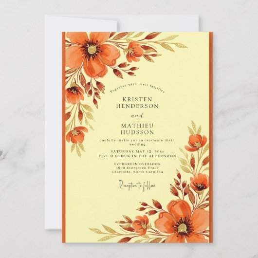 Orange Warm Autumn Wedding Kaart (Voorkant)