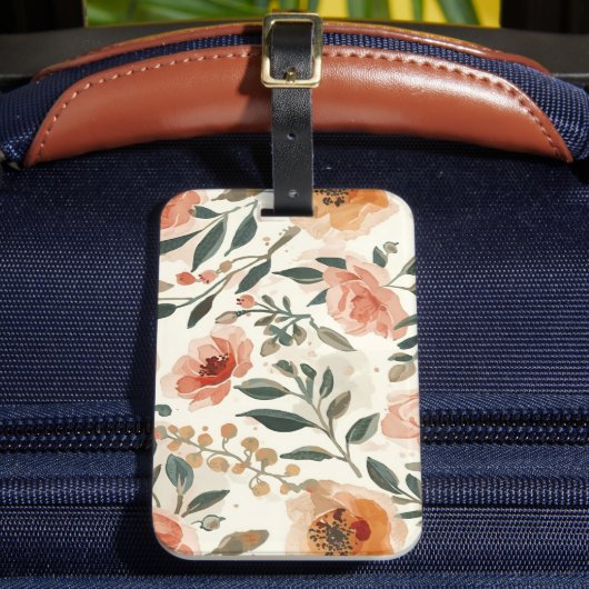 Orange Watercolor Flowers Botanical Painting Bagagelabel (Voorkant Insitu 2)