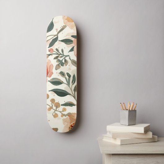 Orange Watercolor Flowers Botanical Painting Persoonlijk Skateboard (Muurkunst)