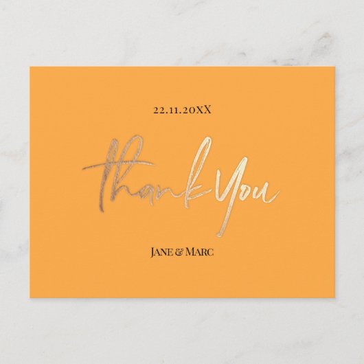 Orange Wedding Thank You Cards Elegant Script Briefkaart (Voorkant)
