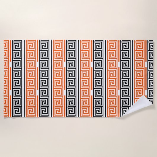 Orange White Black Greek Key Fret Pattern Design  Strandlaken (Voorkant)