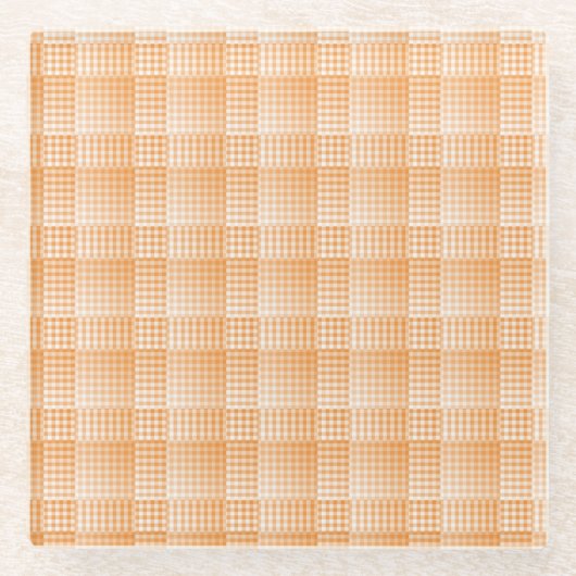 Orange White Checker Abstract Pattern Glazen Onderzetter (Voorkant)