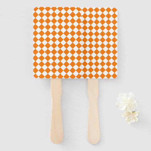 Orange White Checker Diamond Pattern Handwaaier (Voorkant en achterkant)