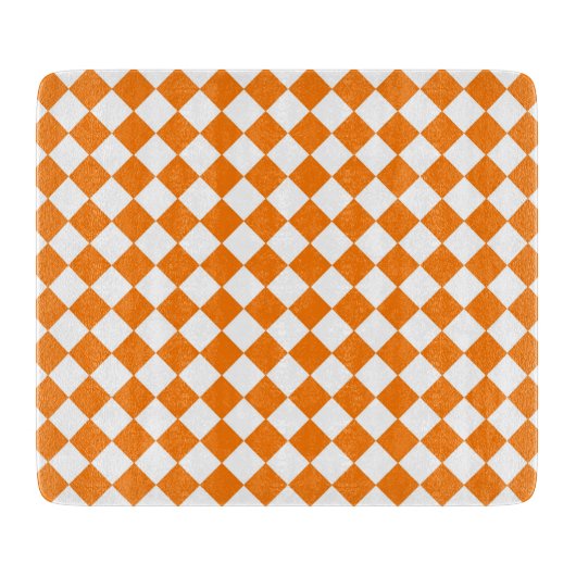 Orange White Checker Diamond Pattern Snijplank (Voorkant)