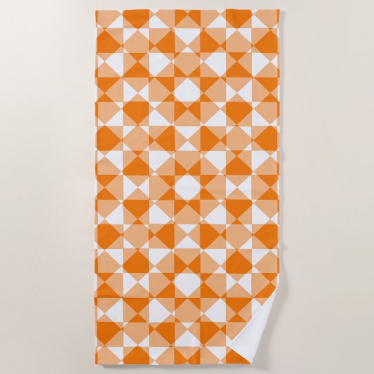 Orange White Checker Diamond Plaid Pattern Strandlaken (Voorkant)