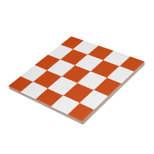 Orange & White Checkerboard Pattern Tegeltje (Zijkant)