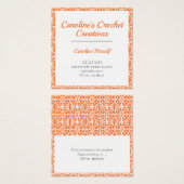 Orange & White Crochet Lace Pattern Business Card Vierkante Visitekaartjes (Voorkant /achterkant)